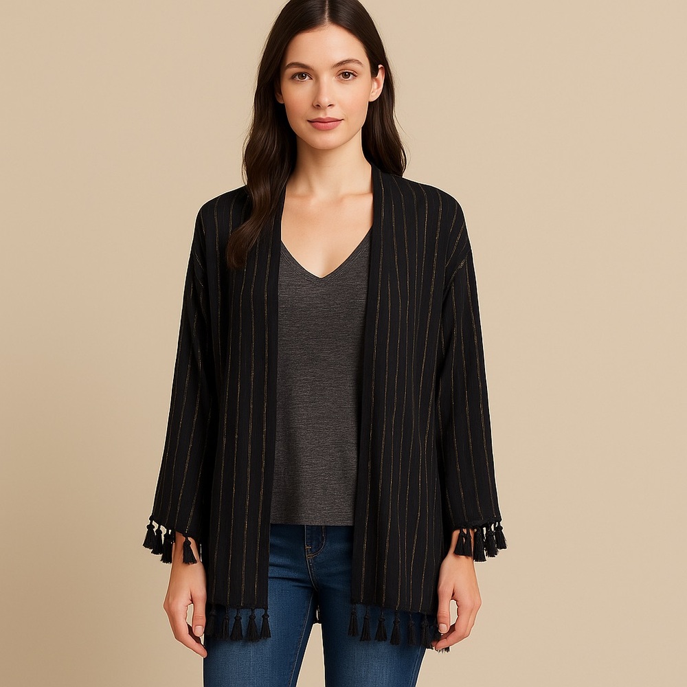 Metallic Black and Gold Striped Kimono